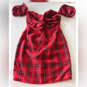& Other Stories Red Plaid Mini Dress